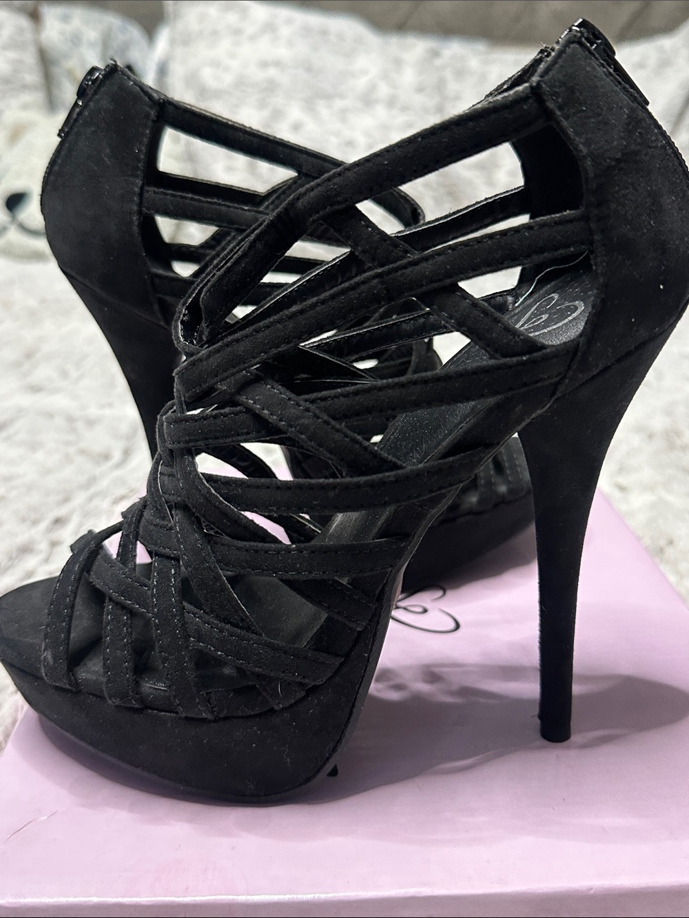 Windsor Black Strappy Cage Heels
